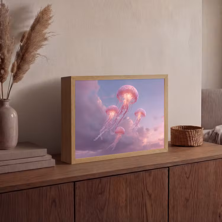 Kwallen - Roze - Wolken Light Box met batterij (Wandlamp) middel -sfeer2
