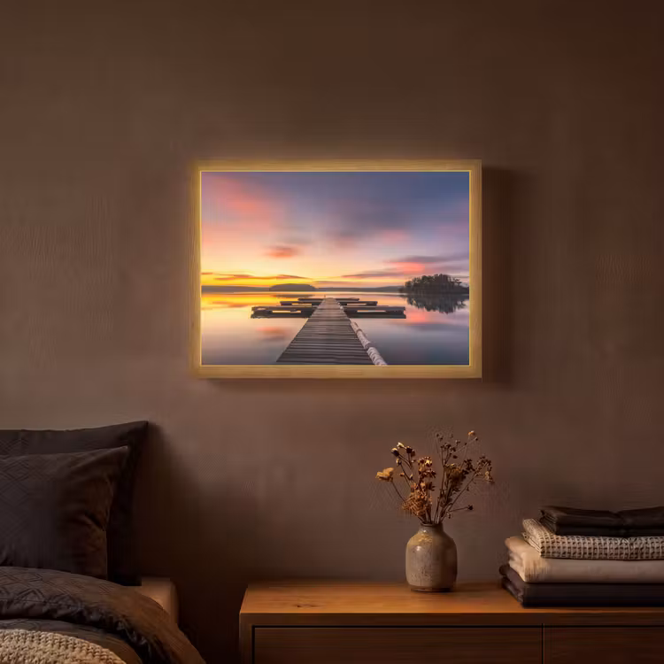 Steiger - Zonsondergang - Water - Zee - Reflectie Light Box met batterij (Wandlamp) middel -sfeer4