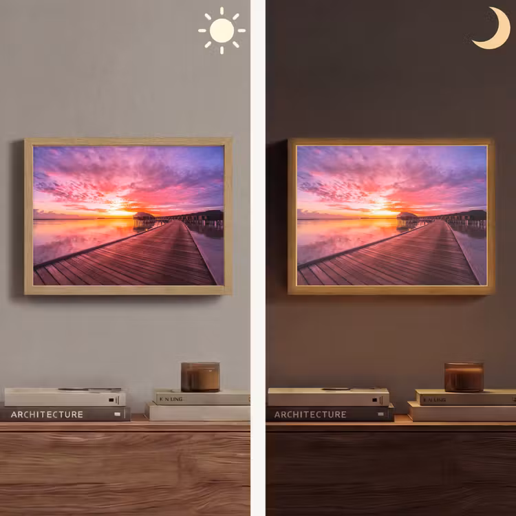 Steiger - Water - Zon - Roze - Horizon Light Box met batterij (Wandlamp) middel -sfeer3