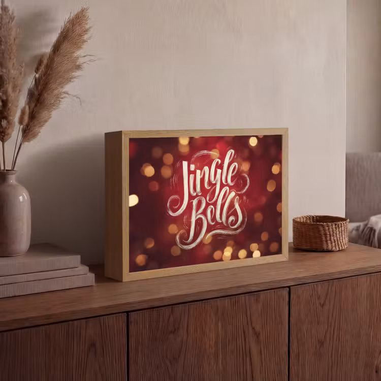 Jingle - Bells - Kerst - Rood Light Box met batterij (Wandlamp) middel -sfeer2