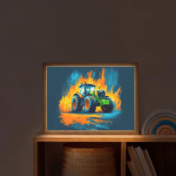 Abstract - Tractor - Groen Light Box met batterij (Wandlamp kind) middel -sfeer1_kind