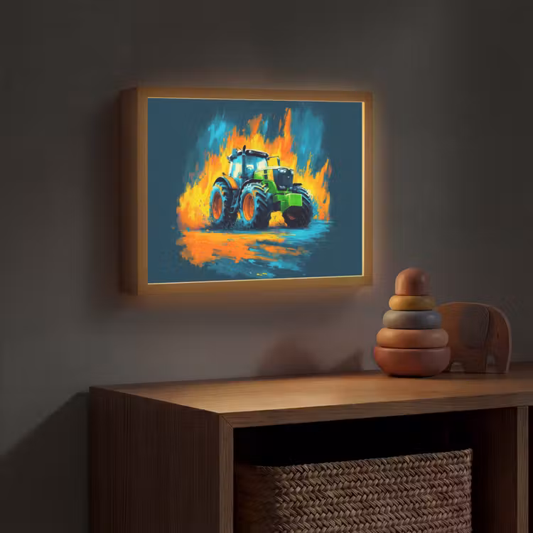 Abstract - Tractor - Groen Light Box met batterij (Wandlamp kind) middel -sfeer5_kind