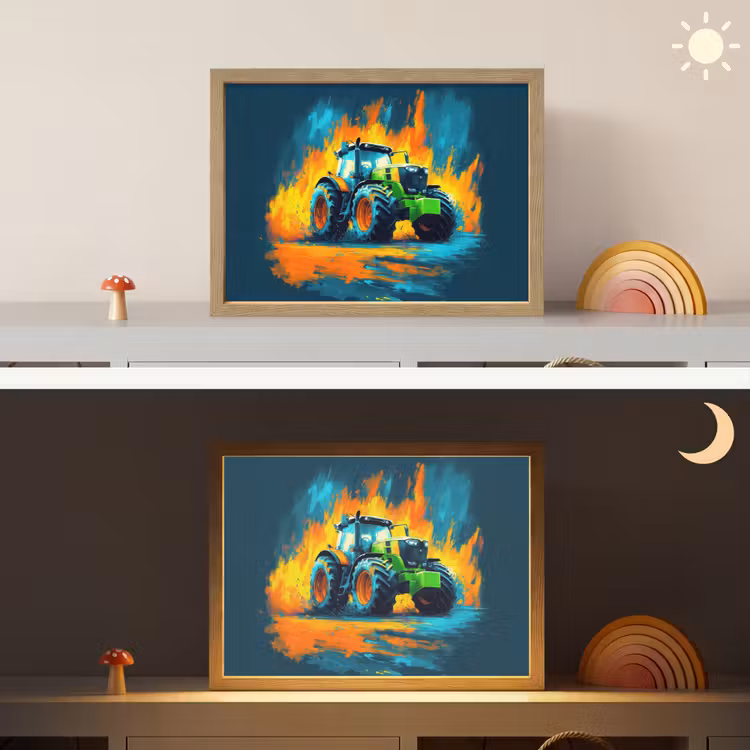 Abstract - Tractor - Groen Light Box met batterij (Wandlamp kind) middel -sfeer3_kind