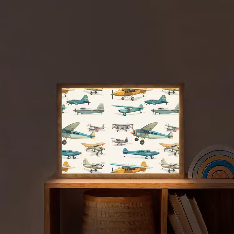 Vliegtuig - Blauw - Kinderen - Jongen - Oranje Light Box met batterij (Wandlamp kind) middel -sfeer1_kind