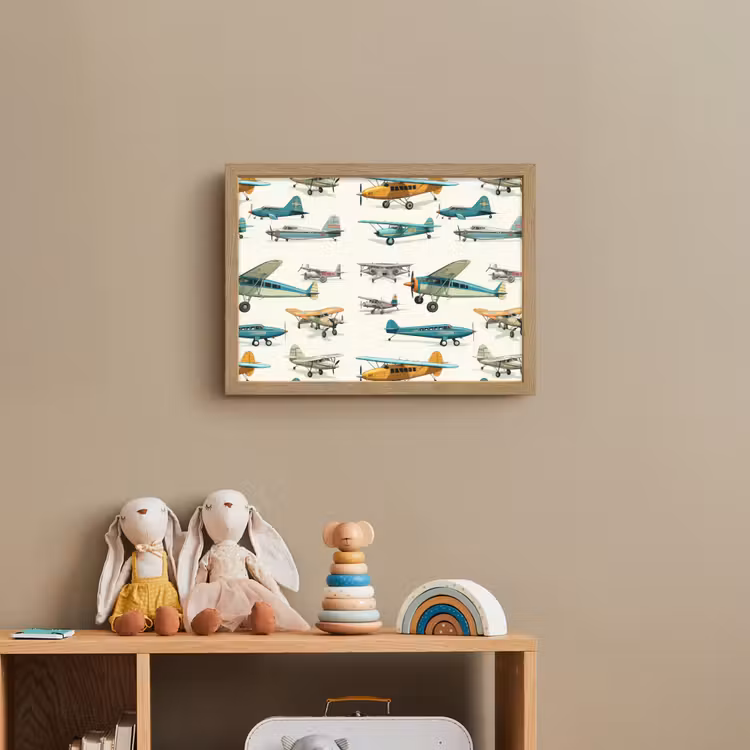 Vliegtuig - Blauw - Kinderen - Jongen - Oranje Light Box met batterij (Wandlamp kind) middel -sfeer2_kind