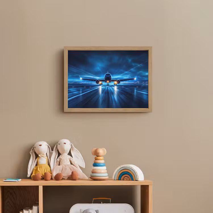 Vliegtuig - Blauw - Futuristisch Light Box met batterij (Wandlamp kind) middel -sfeer2_kind