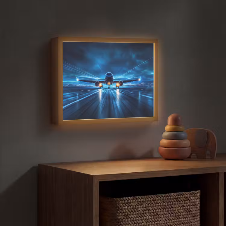 Vliegtuig - Blauw - Futuristisch Light Box met batterij (Wandlamp kind) middel -sfeer5_kind