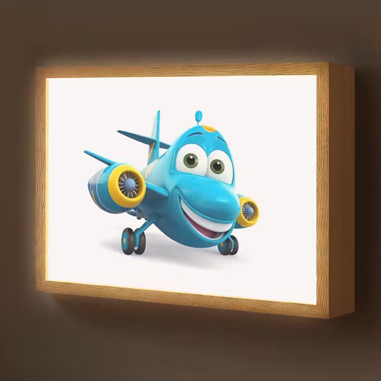 Vliegtuig - Blauw - Kinderen - Jongens Light Box met batterij (Wandlamp kind) middel -z3d_website