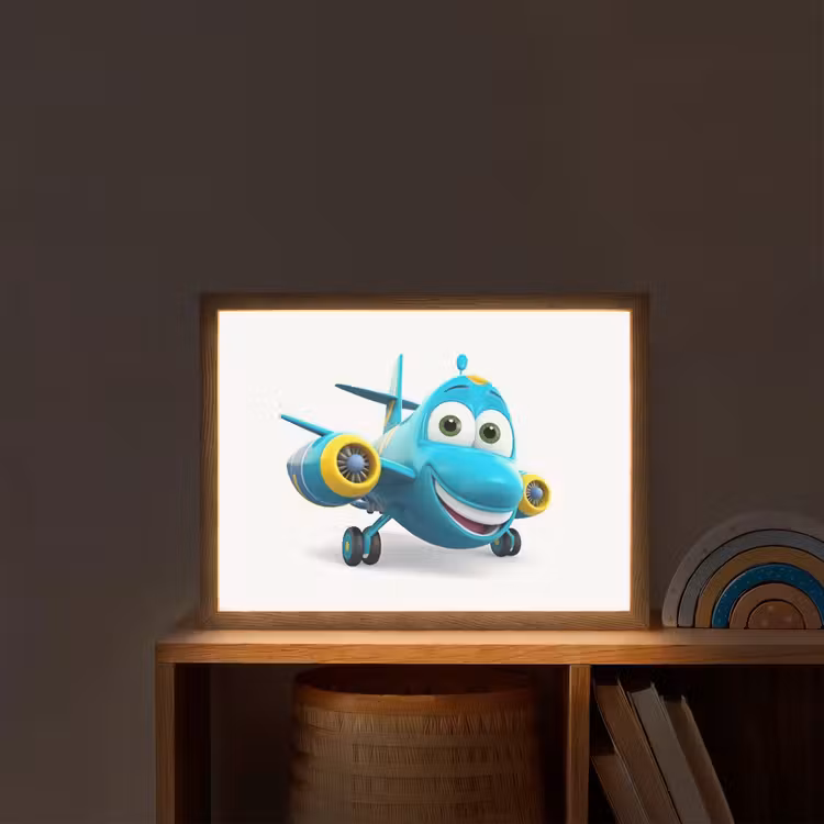 Vliegtuig - Blauw - Kinderen - Jongens Light Box met batterij (Wandlamp kind) middel -sfeer1_kind