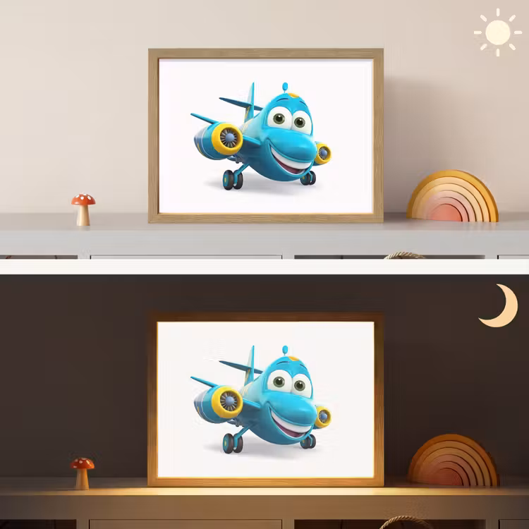 Vliegtuig - Blauw - Kinderen - Jongens Light Box met batterij (Wandlamp kind) middel -sfeer3_kind