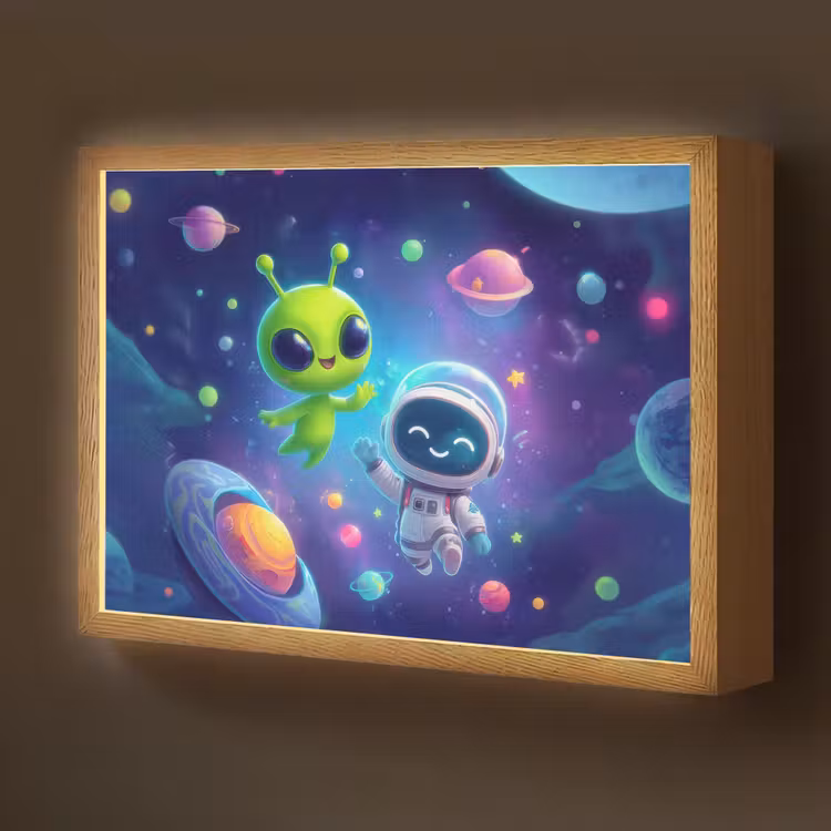 Alien - Astronaut - Ruimte - Planeten Light Box met batterij (Wandlamp kind) middel -z3d_website