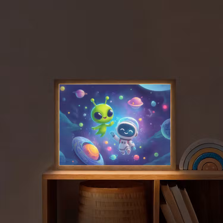 Alien - Astronaut - Ruimte - Planeten Light Box met batterij (Wandlamp kind) middel -sfeer1_kind