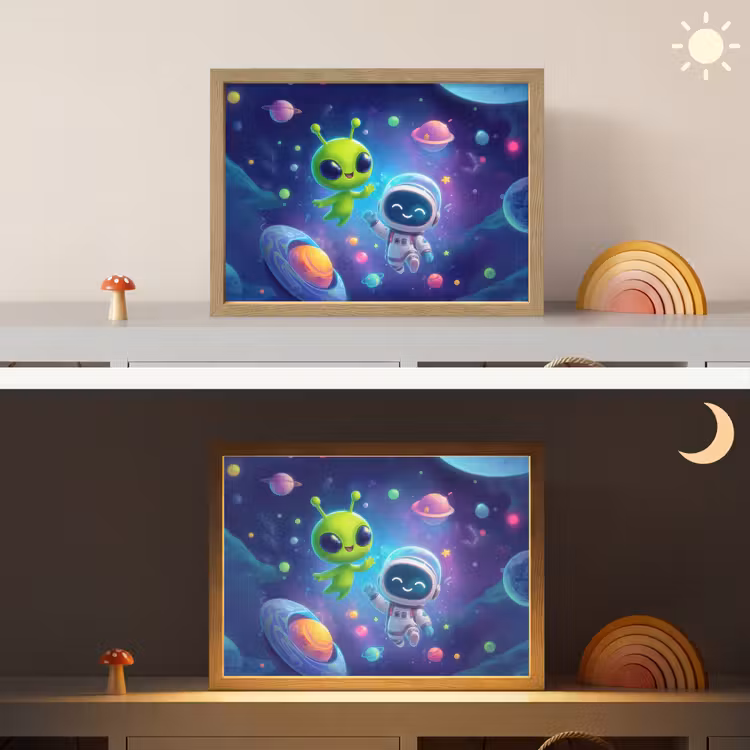 Alien - Astronaut - Ruimte - Planeten Light Box met batterij (Wandlamp kind) middel -sfeer3_kind