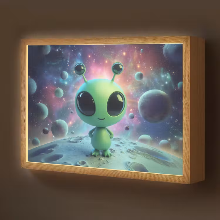 Alien - Groen - Planeten - Ruimte Light Box met batterij (Wandlamp kind) middel -z3d_website