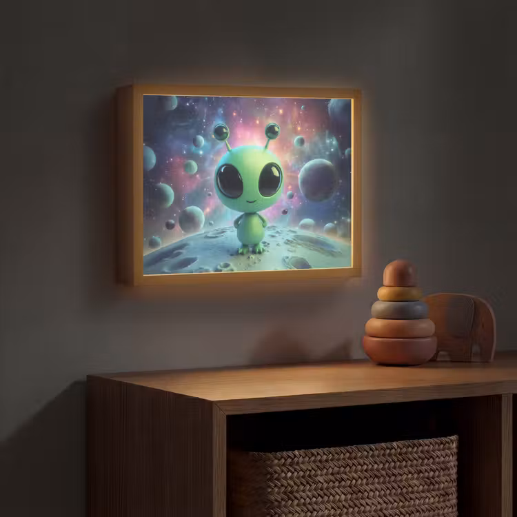 Alien - Groen - Planeten - Ruimte Light Box met batterij (Wandlamp kind) middel -sfeer5_kind