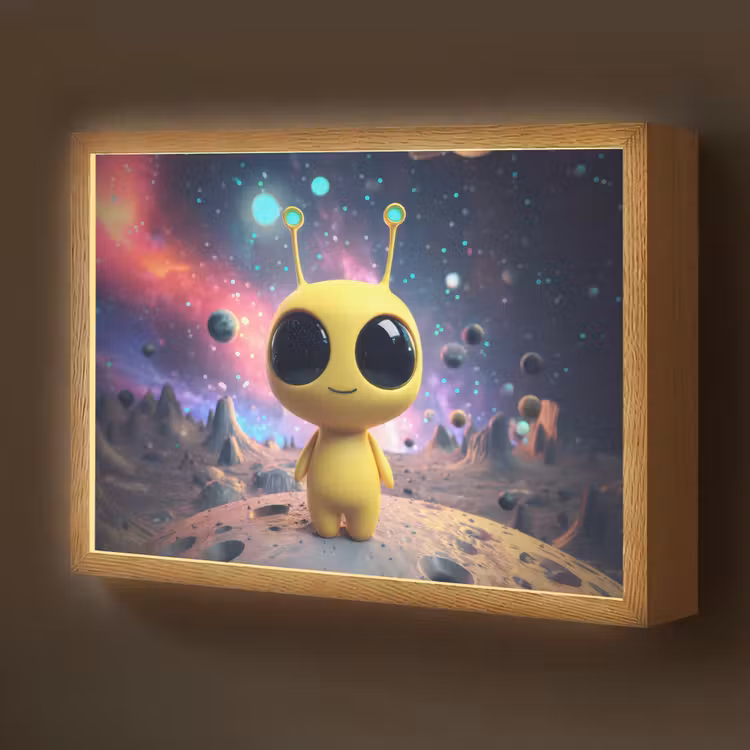 Alien - Ruimte - Geel - Planeten Light Box met batterij (Wandlamp kind) middel -z3d_website