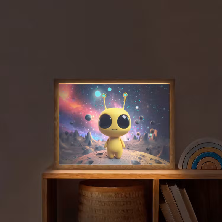 Alien - Ruimte - Geel - Planeten Light Box met batterij (Wandlamp kind) middel -sfeer1_kind