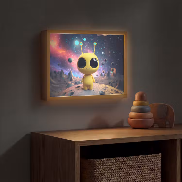 Alien - Ruimte - Geel - Planeten Light Box met batterij (Wandlamp kind) middel -sfeer5_kind