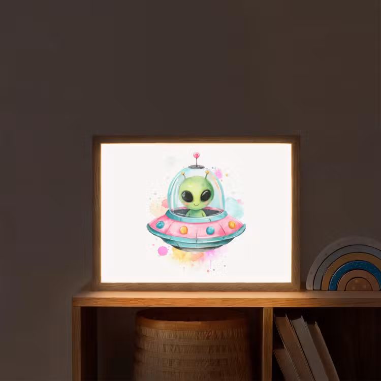 Alien - Ufo - Kleurrijk Light Box met batterij (Wandlamp kind) middel -sfeer1_kind