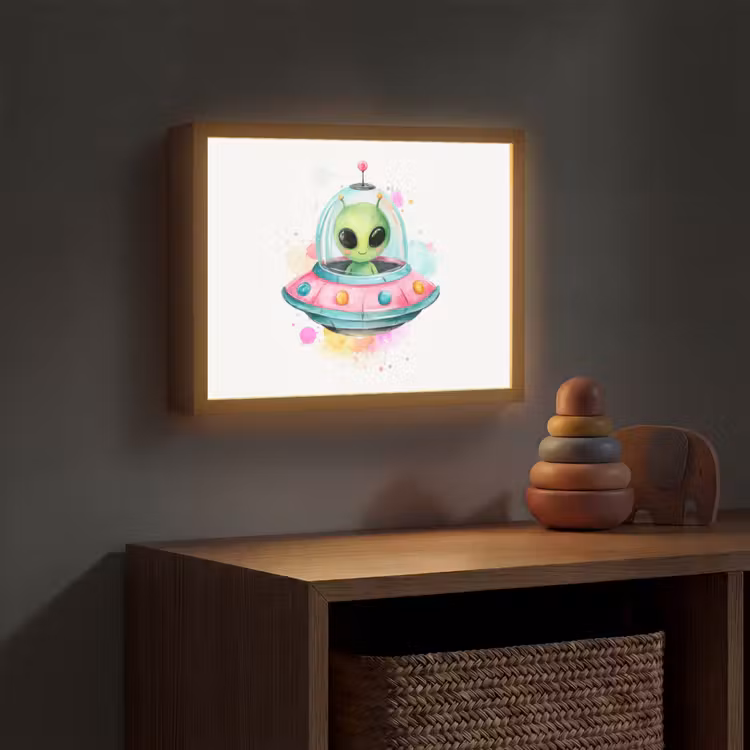 Alien - Ufo - Kleurrijk Light Box met batterij (Wandlamp kind) middel -sfeer5_kind