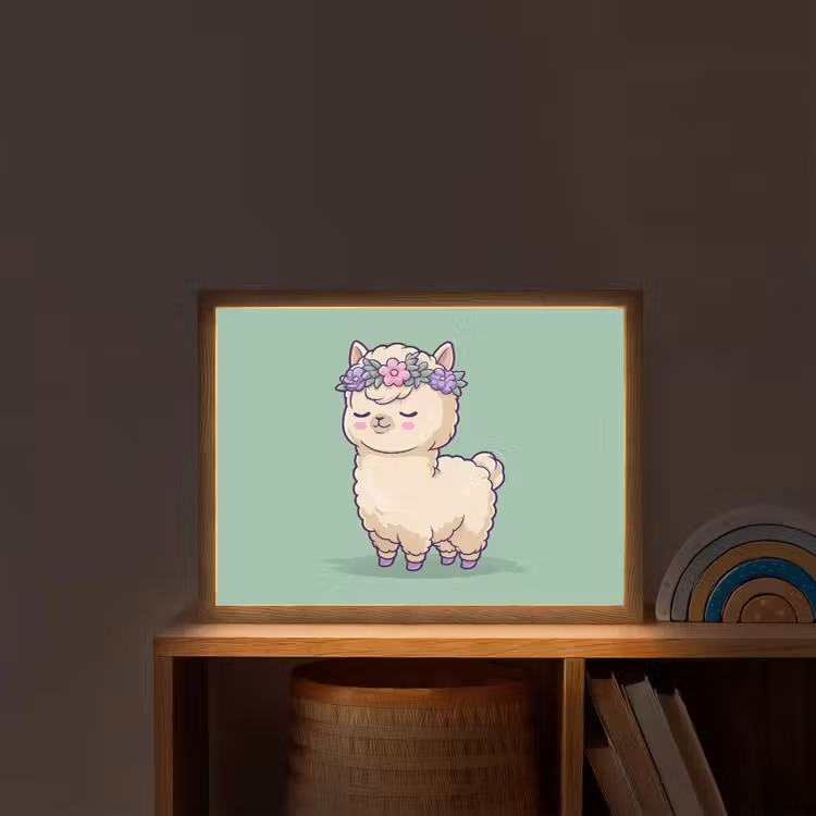 Alpaca - Groen - Bloemendiadeem Light Box met batterij (Wandlamp kind) middel -sfeer1_kind