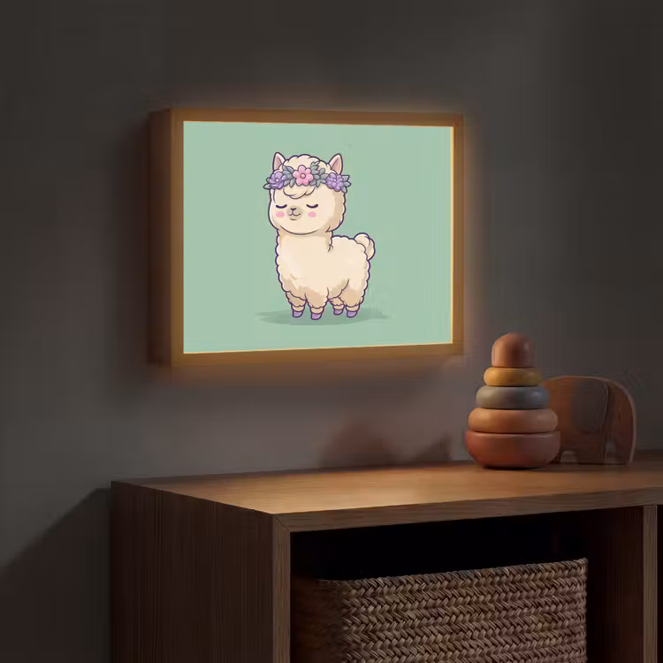 Alpaca - Groen - Bloemendiadeem Light Box met batterij (Wandlamp kind) middel -sfeer5_kind