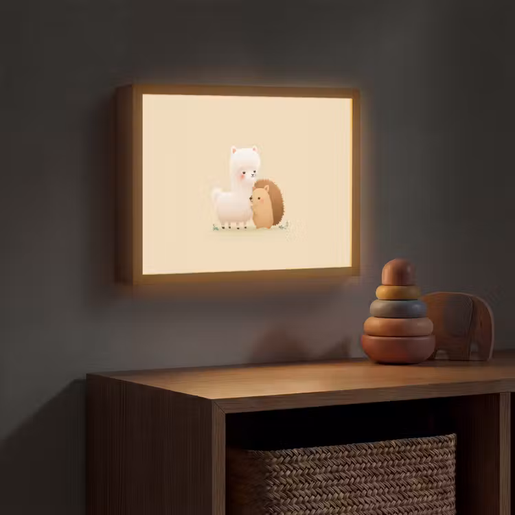 Alpaca - Egel - Bruin - Knuffelen Light Box met batterij (Wandlamp kind) middel -sfeer5_kind