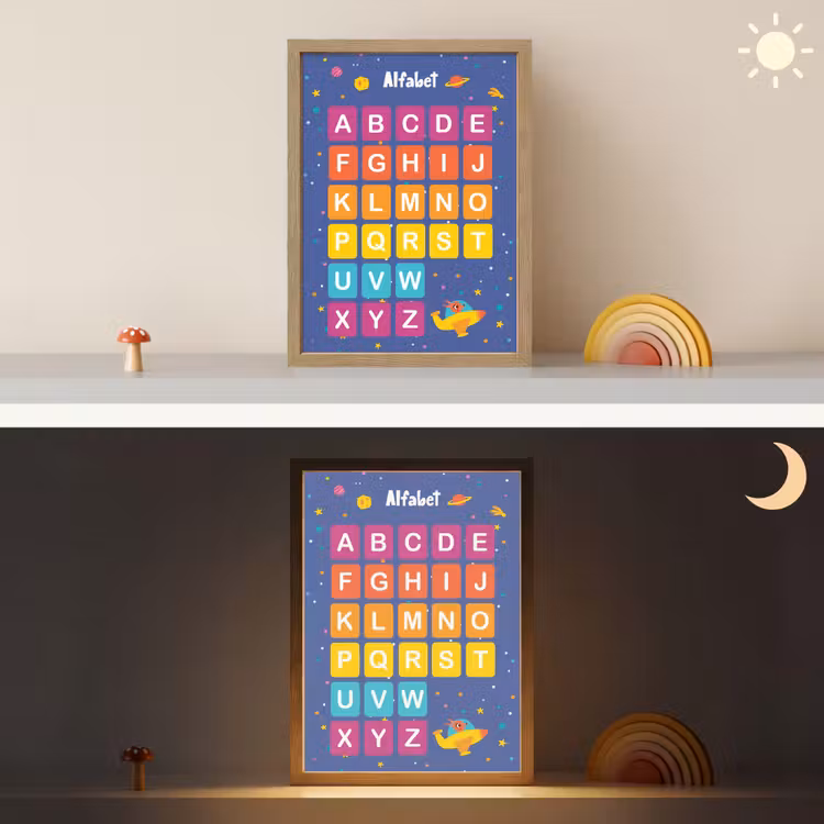 Alfabet - Educatief - Letters leren voor kinderen - Ruimte Light Box met batterij (Wandlamp kind) middel -sfeer3_kind