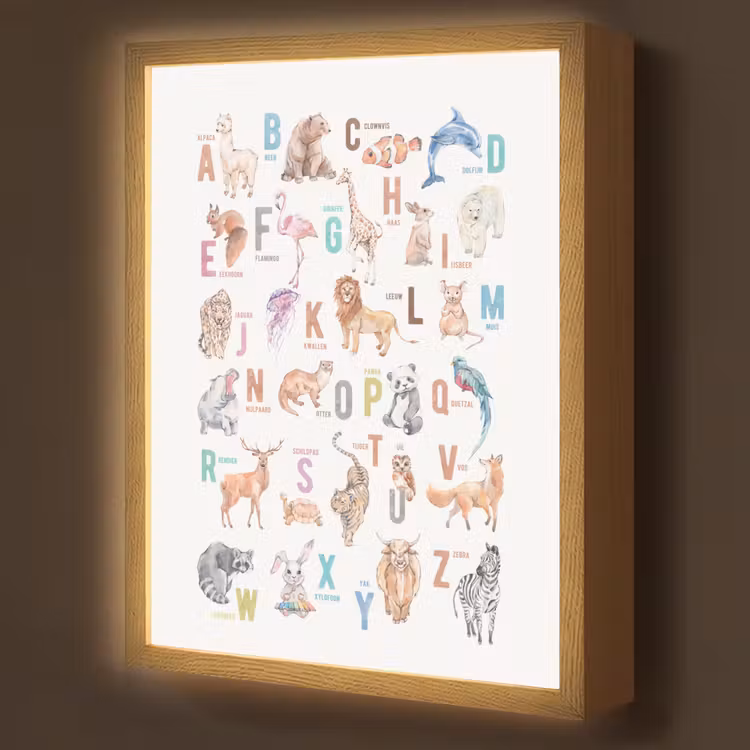 Alfabet - Educatief - Letters leren voor kinderen - Wilde dieren - Kleurrijk Light Box met batterij (Wandlamp kind) middel -z3d_website