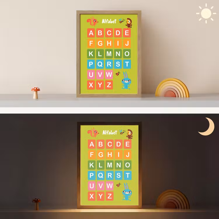 Alfabet - Educatief - Letters leren voor kinderen - Groen - Dieren Light Box met batterij (Wandlamp kind) middel -sfeer3_kind