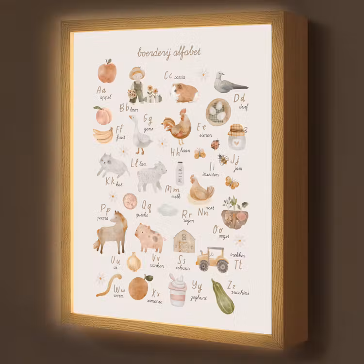 Alfabet - Boerderij - Educatief - Letters leren voor kinderen - Dieren Light Box met batterij (Wandlamp kind) middel -z3d_website