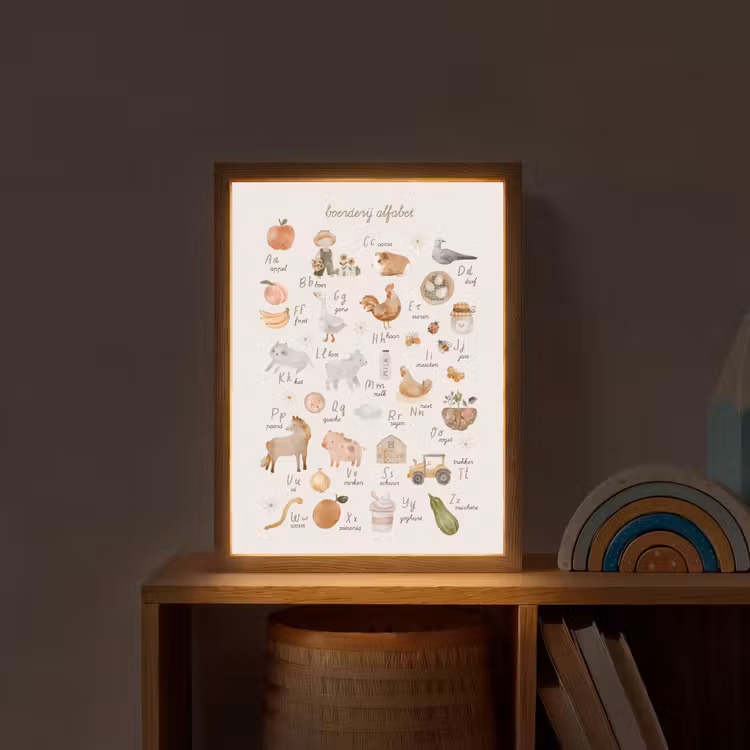 Alfabet - Boerderij - Educatief - Letters leren voor kinderen - Dieren Light Box met batterij (Wandlamp kind) middel -sfeer1_kind