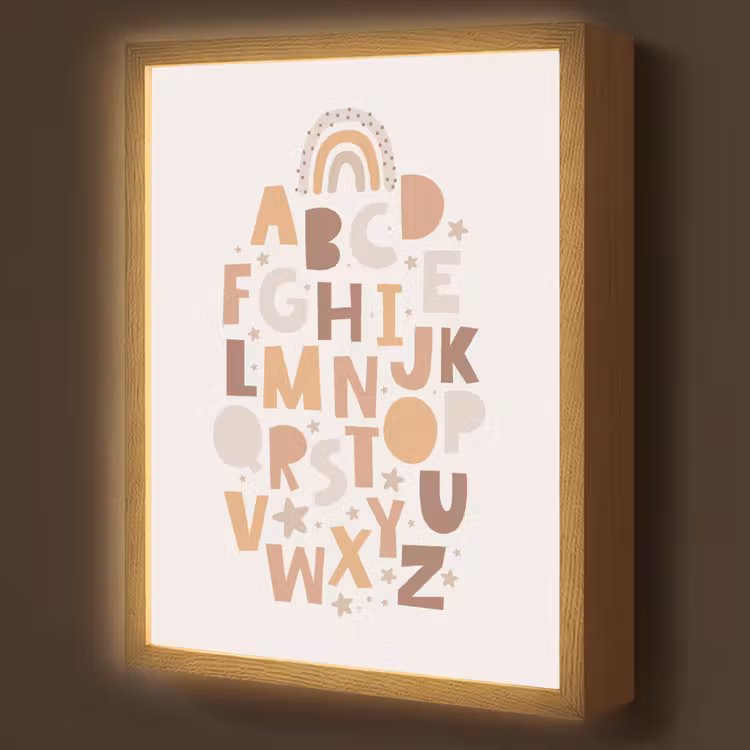 Alfabet - Sterren - Regenboog - Pastel kleuren - Educatief Light Box met batterij (Wandlamp kind) middel -z3d_website