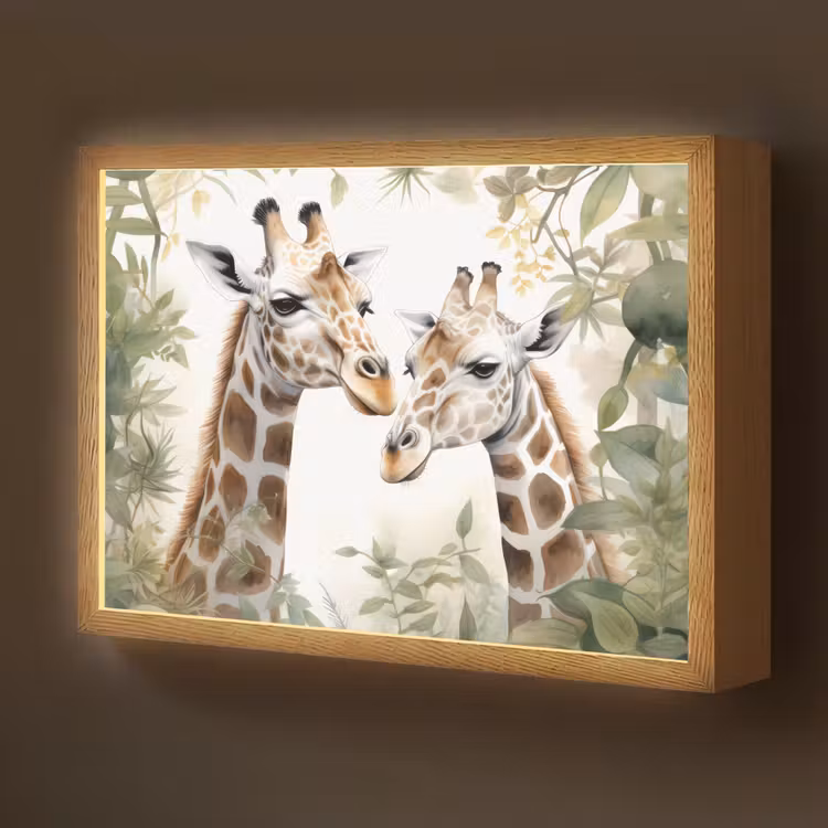 Dieren - Giraffe - Bladeren - Kinderen Light Box met batterij (Wandlamp kind) middel -z3d_website