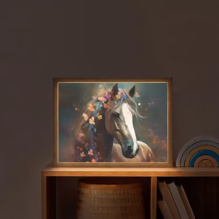 Dieren - Paard - Natuur - Vlinder - Bloemen Light Box met batterij (Wandlamp kind) middel -sfeer1_kind
