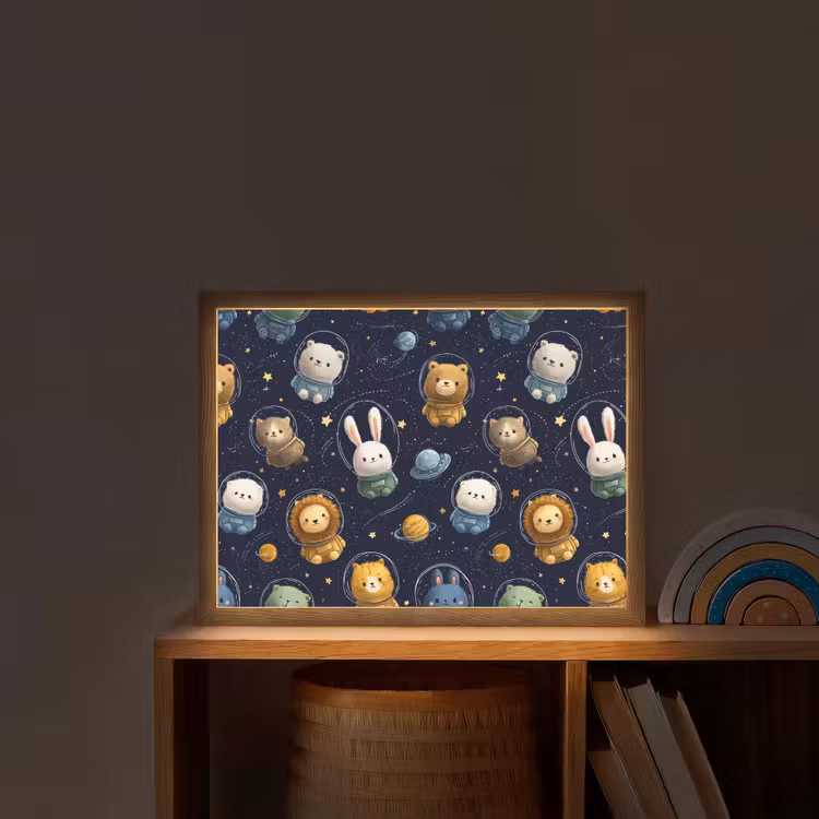 Dieren - Sterrenhemel - Ruimte Light Box met batterij (Wandlamp kind) middel -sfeer1_kind