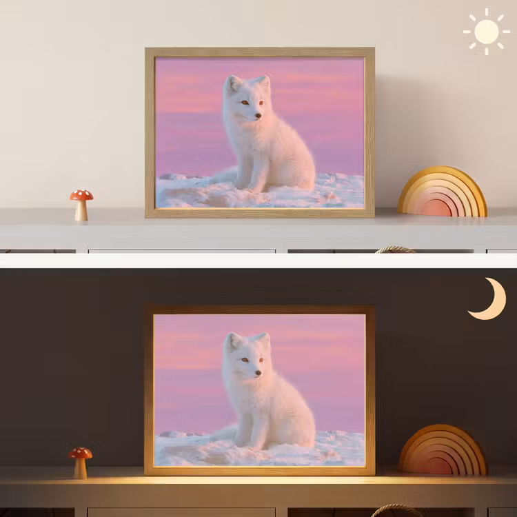 Poolvos - Sneeuw - Roze Light Box met batterij (Wandlamp kind) middel -sfeer3_kind