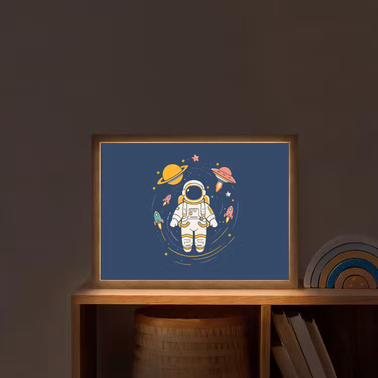 Astronaut - Planeten - Raket Light Box met batterij (Wandlamp kind) middel -sfeer1_kind