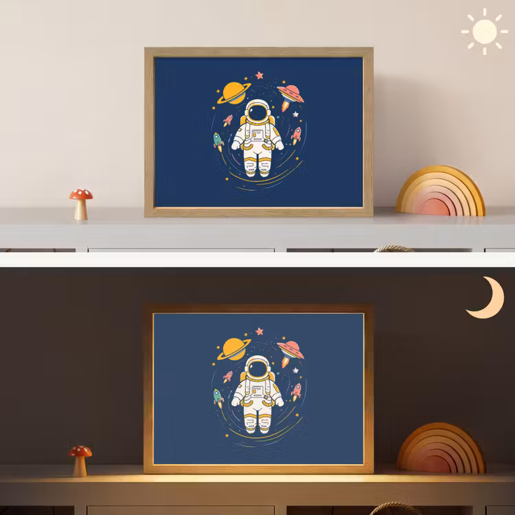 Astronaut - Planeten - Raket Light Box met batterij (Wandlamp kind) middel -sfeer3_kind
