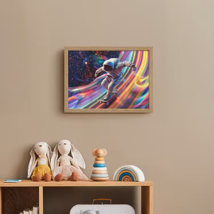 Astronaut - Ruimte - Skateboard - Kleurrijk Light Box met batterij (Wandlamp kind) middel -sfeer2_kind