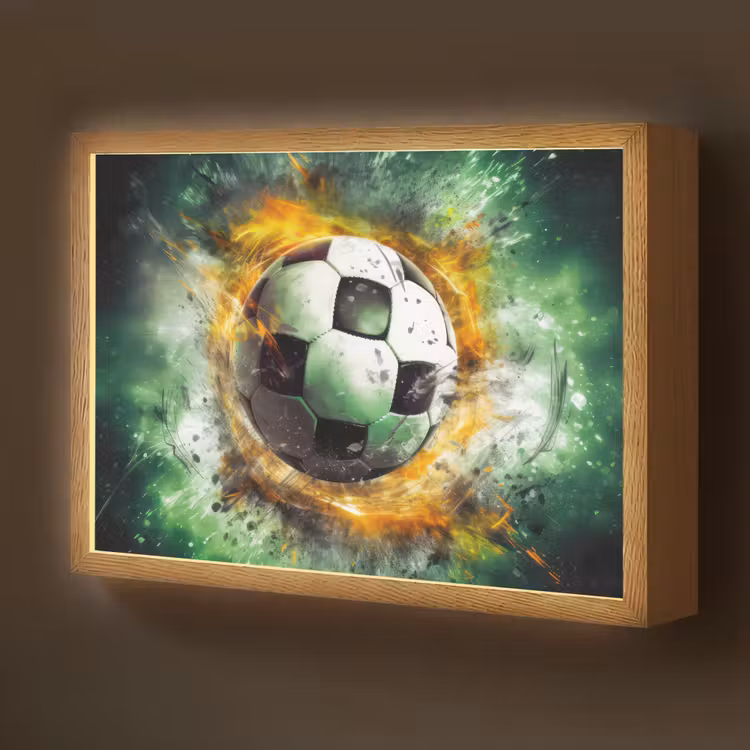 Bal - Voetbal - Groen - Oranje - Rook Light Box met batterij (Wandlamp kind) middel -z3d_website
