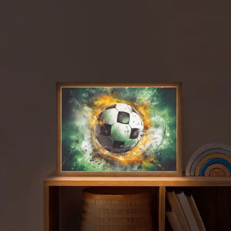 Bal - Voetbal - Groen - Oranje - Rook Light Box met batterij (Wandlamp kind) middel -sfeer1_kind