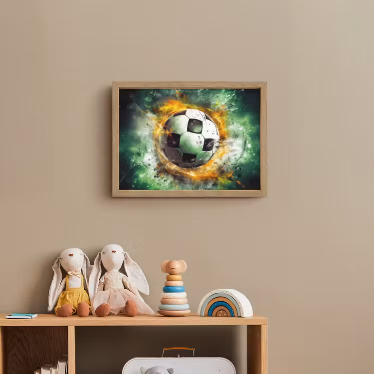 Bal - Voetbal - Groen - Oranje - Rook Light Box met batterij (Wandlamp kind) middel -sfeer2_kind