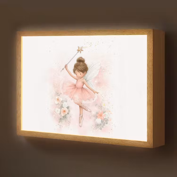 Ballerina - Fee - Bloemen - Roze Light Box met batterij (Wandlamp kind) middel -z3d_website