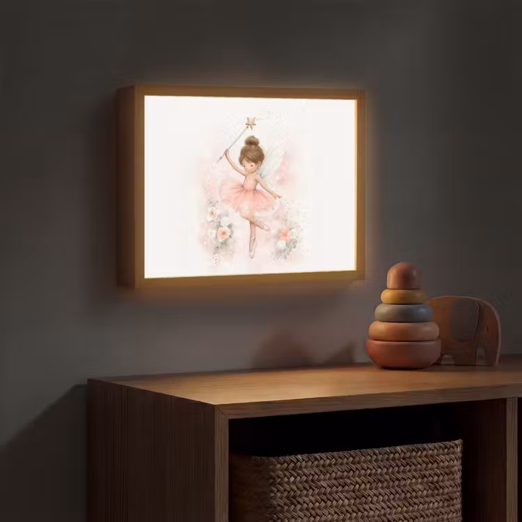 Ballerina - Fee - Bloemen - Roze Light Box met batterij (Wandlamp kind) middel -sfeer5_kind
