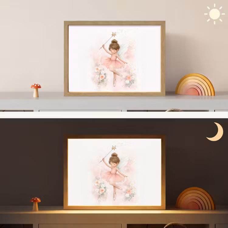 Ballerina - Fee - Bloemen - Roze Light Box met batterij (Wandlamp kind) middel -sfeer3_kind