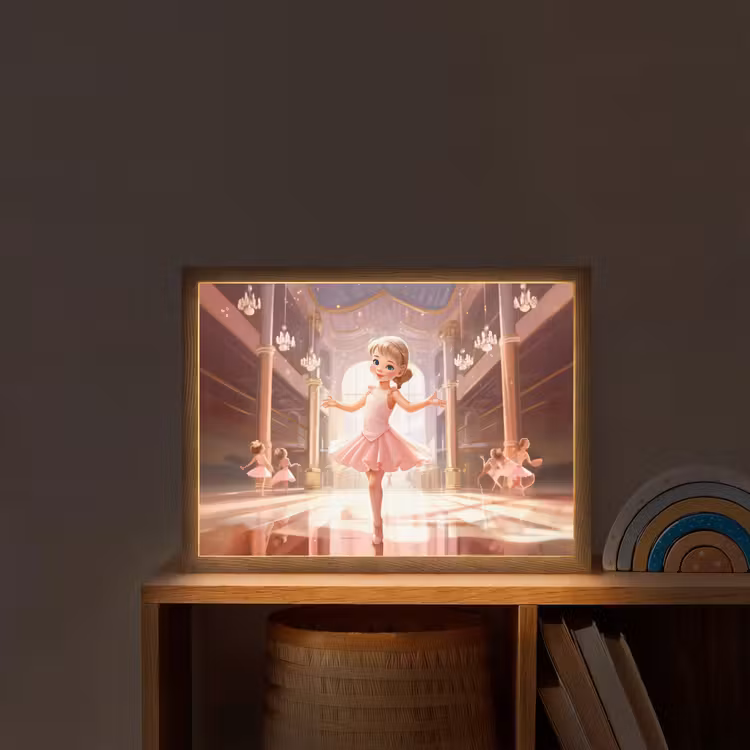 Ballerina - Meisjes - Roze - Kinderen Light Box met batterij (Wandlamp kind) middel -sfeer1_kind