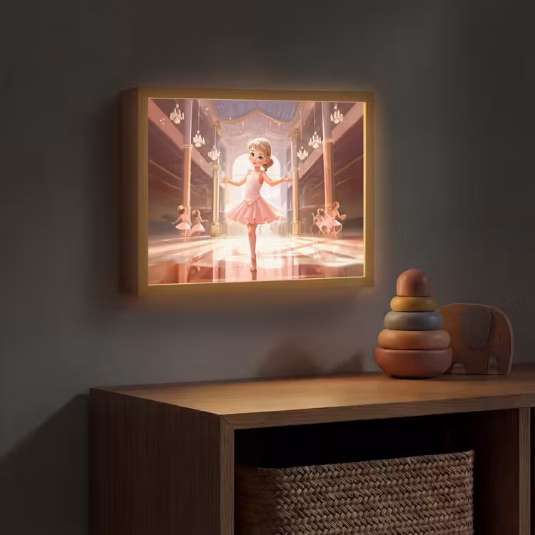 Ballerina - Meisjes - Roze - Kinderen Light Box met batterij (Wandlamp kind) middel -sfeer5_kind