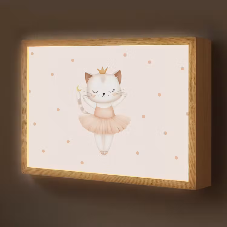 Ballerina - Kitten - Beige - Stippen Light Box met batterij (Wandlamp kind) middel -z3d_website