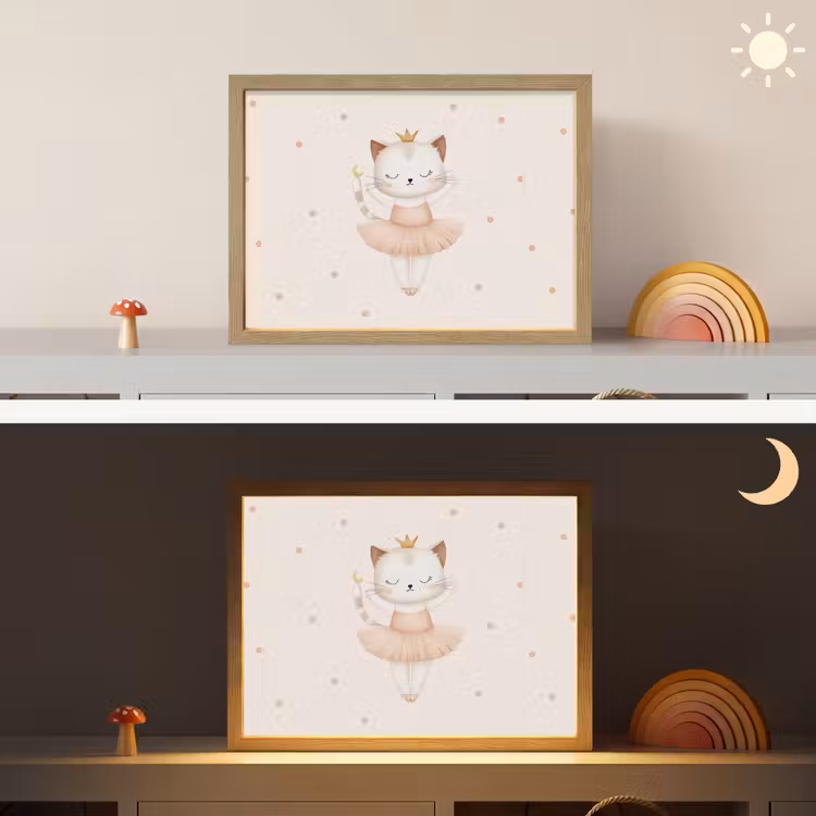 Ballerina - Kitten - Beige - Stippen Light Box met batterij (Wandlamp kind) middel -sfeer3_kind